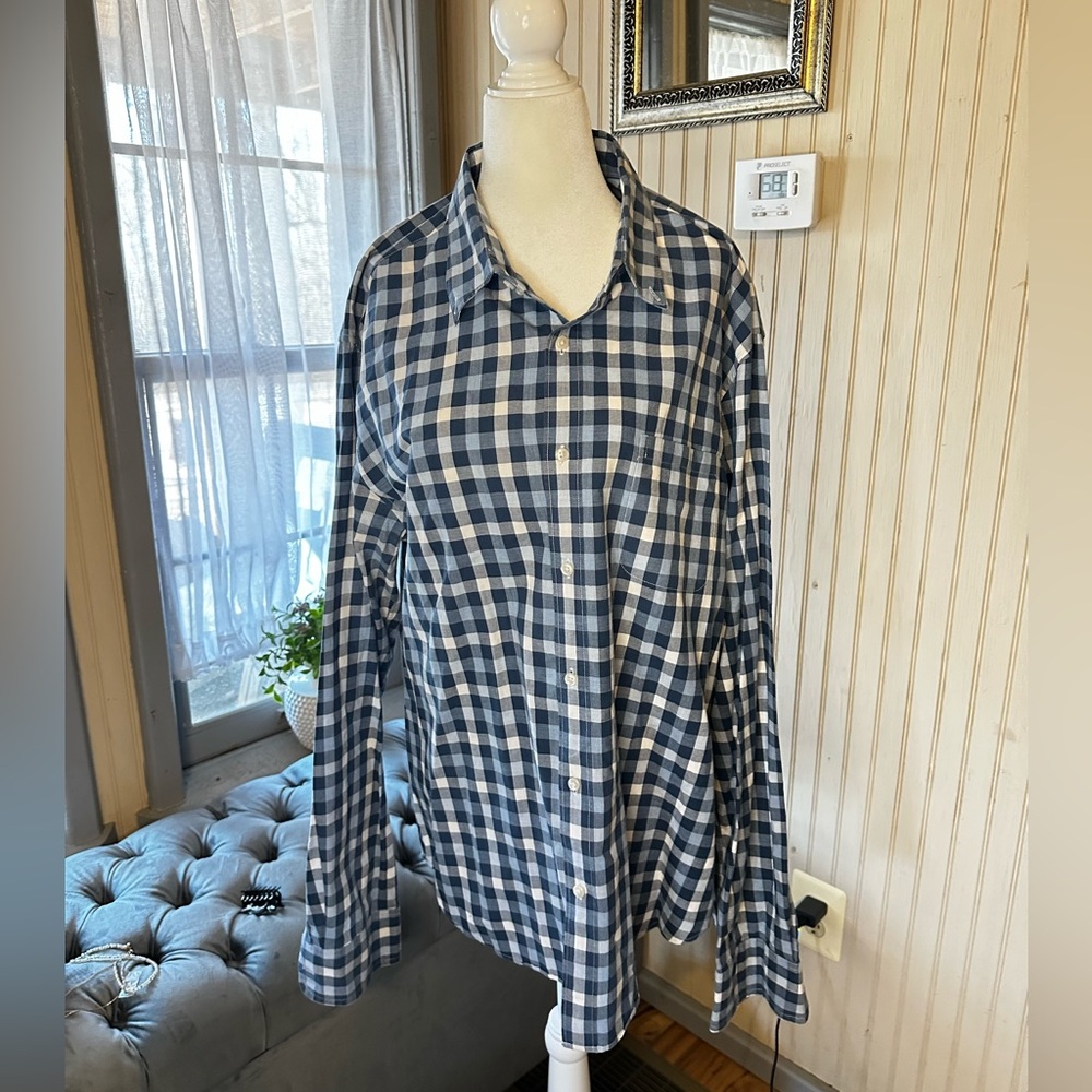 J.Crew Mens Slim Fit XL Blue White Gingham Button Down Shirt Secret Wash Cotton